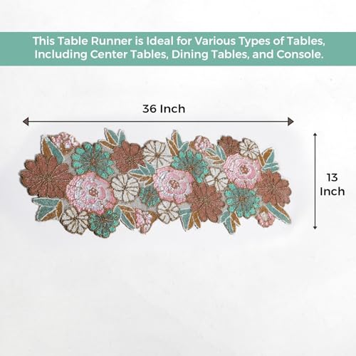 Image of Cotton Beautiful Beaded Table Runner, 13 x 36 Inches, Pack of 1 | Handcrafted Craftsmanship for Thanksgiving & Occasional Decoration