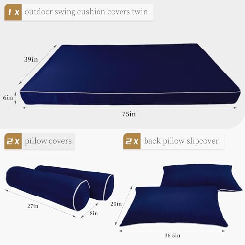 Image of Outdoor Daybed Cushion Cover Twin, Twin Size Outdoor Daybed Mattress Bolster Pillow Fitted Sheet Cover (75 * 39 * 6in, Navy Blue)