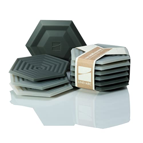 Image of LINE+ARC Extra Thick Silicone Coasters (As Featured in NYT WireCutter, 2026). Waterproof Anti-Stain Dishwasher-Safe Original Degre Coasters (Set of 6, Winter Salad) Outdoor Rubber Mid-Century Modern
