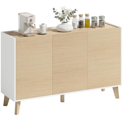 HOMCOM Buffet Cuisine, Meuble de Rangement Nordique, 3 Portes à Fermeture Douce, 6 Compartiments, Meuble TV pour Téléviseurs 50 Pouces, pour Salon et...