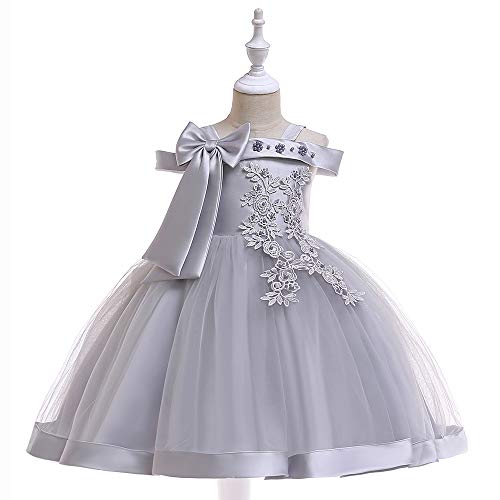 LAUKEXIN Embroidery Bead 3D Flower Girl Dress Tulle Lace Formal Party Baby Dress 3M-9T Grey