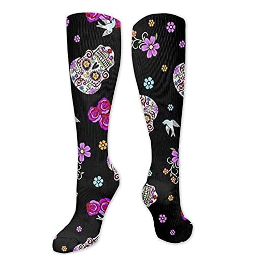 tianls Day of The Dead Skulls Compression Socks Women & Men - Best for Running,Sports,Hiking,Flight Travel,Pregnancy, 19.5