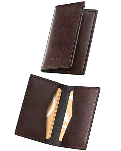 Image of VULKIT Leather Business Card Holder 2 Sided Slim Business Name Card Organizer for Men or Women, Up to hold 20 cards (Vintage Espresso)