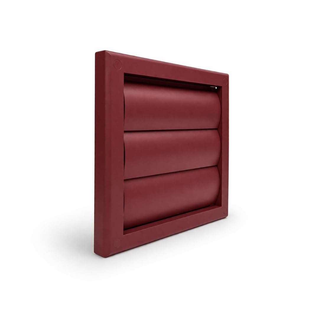 Fantronix Cottage Red Gravity Shutter Vent – 100 Mm (4”) Rear Spigot, 155 X 155 Mm External Wall Vent Cover For Bathroom & Kitchen Extractor Fans