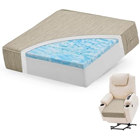 baibu Extra Large 20"x20"x5" Dual-Layer Memory Foam Chair Seat Cushion for Recliner, Couch, Armchair with Textured Washable Cover, Non-Slip Base for Tailbone Pain & Pressure Relief, Beige Cover