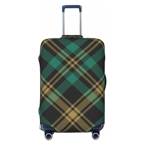 Diagonal Dark Green Gold Plaid Luggage Cover, Protective Washable Suitcase Cover - Travel Fashion Elastic Suitcase Protector X-Large