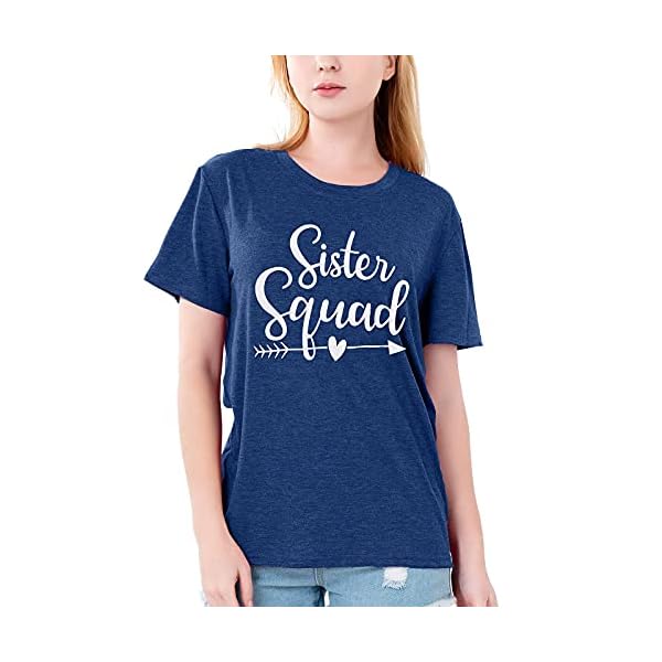 Women Sister Squad T Shirt Cute Relative Mothers Day Tee Shirt Cool Party Graphic Gifts Letter Print Tee Top (Blue, X-Large, x_l)