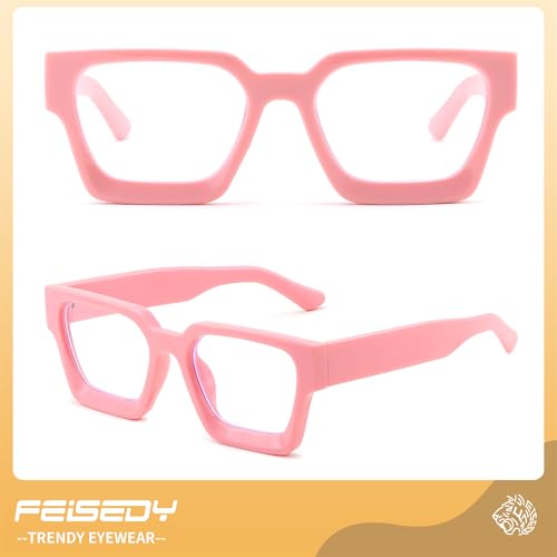 Image of FEISEDY Retro Blue Light Blocking Glasses for Women Men 90s Classic Rectangle Frame Thick Chic Computer Eyeglasses B2383R