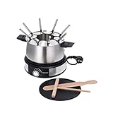 SEVERIN Fondue-Crêpes-Kombination, spülmaschinengeeignetes Fondueset mit 8 farblich markierten Gabeln, Fondue-Crêpes Maker-Kombi aus Edelstahl für Fondue oder Crêpes, schwarz, FO 2471