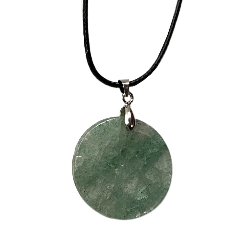 VIE Coin Pendant, Black Cord, Green Aventurine