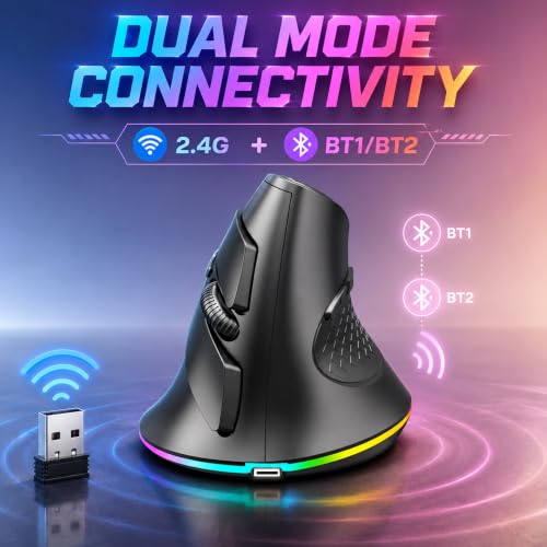 Image of Ant PC M200 Vertical Wireless Mice, Wireless Ergonomic Design, Rechargeable,5 Adjustable DPI, Silent 2.4GHz Optical Tunnel, USB Wireless Mouse for Laptop, PC Black