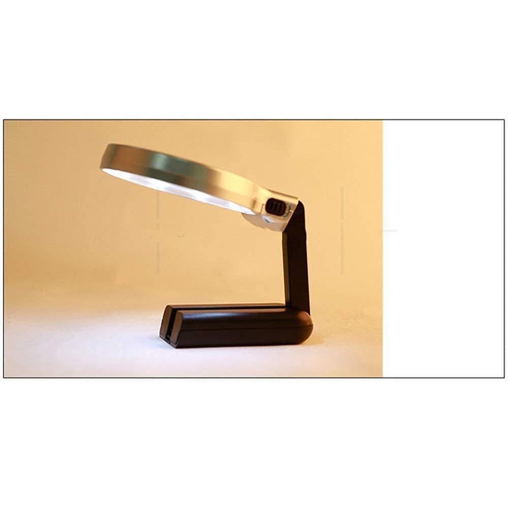 Tragbare, multifunktionale, Faltbare 3-Fach Vergrößerungslupe mit 2 LED-Leuchten und Halterung. Ideal für Senioren, zum Lesen, Basteln, Gravieren und für Wartungsarbeiten. Farbe: S