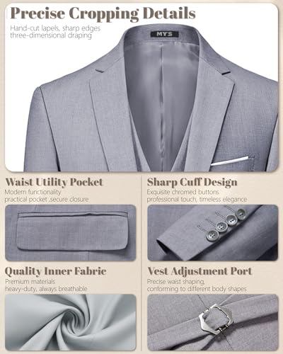 Image of MY'S Men's 3 Piece Suit Notch Lapel 2 Button Blazer Slim Fit Dress Business Party Jacket Vest Pants & Tie Set