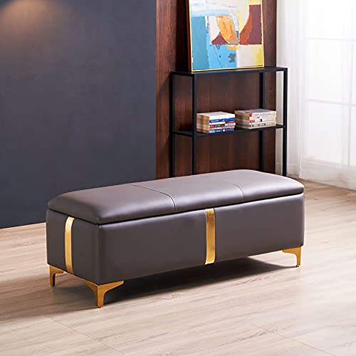 Lift-Top - Banco de almacenamiento rectangular de piel sintética otomana para juguetes, para dormitorio y sala de estar, color gris caqui, 80 x 45 x 42 cm