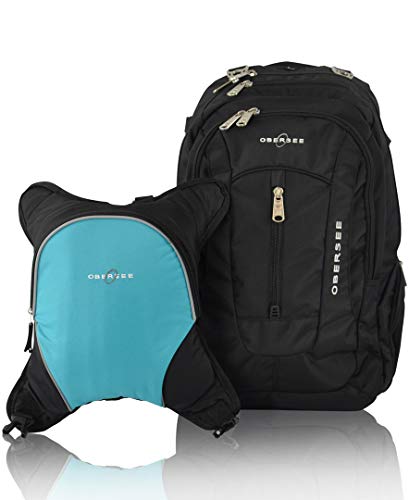 Bern Diaper Backpack, Shoulder Baby Bag, With Food Cooler, Clip to Stroller (Black/Turquoise)