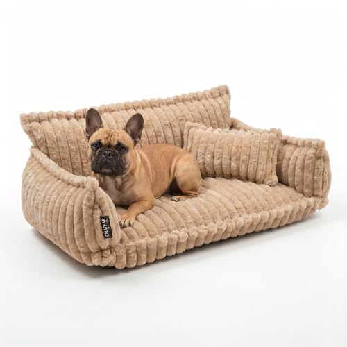 noviclass Hundesofa Chaffar Hundebett | Orthopädische Matratze | Moderner Stil | Cord-Design Größen (Kamel L (100cm))