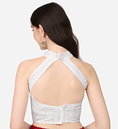 Image of Pujia Mills Women's Halter Neck Chickenkari Work Readymade Saree Blouse