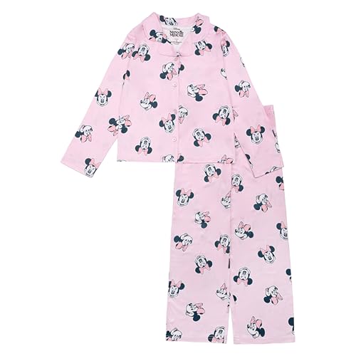 Disney Minnie Mouse Girls 2-Piece Loose-fit Button Down Matching Pajama Set Soft & Cute for Kids