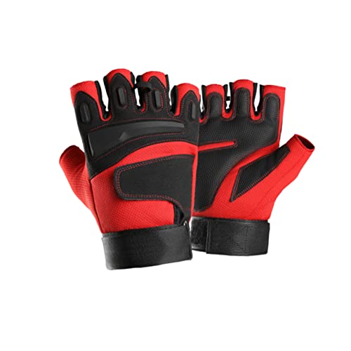 Beaupretty 1 Par Guantes de Medio Dedo Hombre tamaño montaña Ciclismo sin Dedos Guante de Deportes al Aire Libre Guante de Montar Guante de Bicicleta Guantes al Aire Libre Rojo