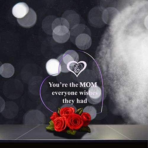 Heart Shaped LED Light on Rose Base Mother Gifts You’re The MOM Everyone Wishes They had