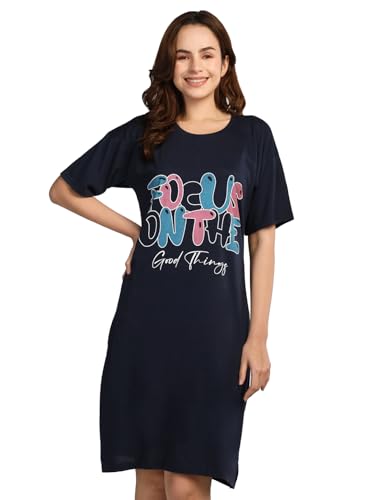 Image of Duchess Cotton Half Sleeve Oversized T-Shirts for Women| Nighty - Loose Fit Tee with Pocket