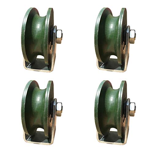 プーリー、プーリーホイール、U字溝トラックホイール、頑丈な鋳鉄製キャスター、スライドドアローラー、耐荷重300kg、丸管反転トラック、産業機械、ワイヤーロープレール用(4個、78mm/3.1インチ)