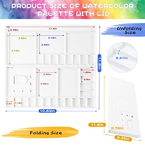 Junreox Watercolor Palette, Large Watercolor Palette with 24 Wells and 5 Mixing Areas, Premium Paint Pallet with Lid, Folding Paint Tray, Plastic Painting Palette with Thumbhole - Image 3