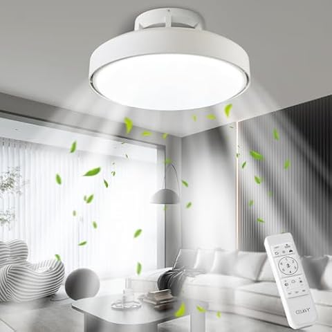 LMP 19" Modern Ceiling Fans with Lights, 19" Low Profile Ceiling Fan for Bedroom with Quiet DC Motor-Flush Mount Ceiling Fan with Remote Control Dimmable Bladeless Ceiling Fans for Indoor/Living Room Cover
