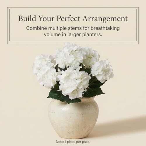 Larksilk White Hydrangea Bush — Realistic Artificial Flowers with Multiple Blooms, UV Resistant Faux Hydrangea for Outdoor Porch, Patio, Planter, Indoor Vase & Home Decor by Larksilk - Image 6
