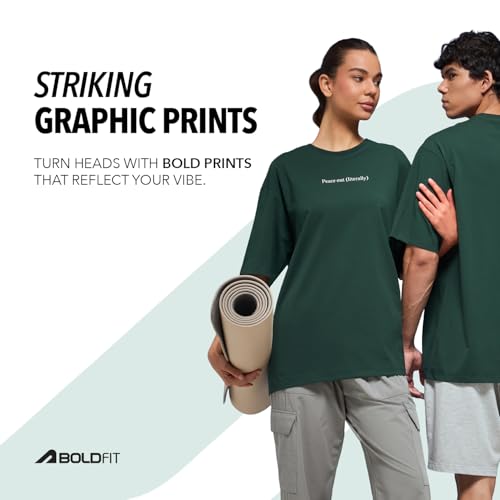 Image of Boldfit Tshirt for Man Unisex Oversized Tshirt for Woman Graphic Tees Supreme Comfort, Effortless Style Oversized T Shirt for Men, Breathable Polycotton T-Shirt for Lounging, Casual Outing, Yoga Wear