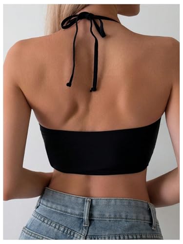GORGLITTER Women's Halter Neck Bikini Tops Criss Cross Cut Out Bathing Suit Top Sexy Going Out Tops2