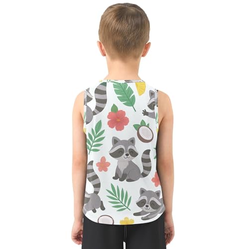 JUNZAN Cartoon Raccoon Boys Tank Tops Sleeveless Casual Vest Tees Basketball Tshirt for Workout Gym Fitness Cycling Swim 3T3