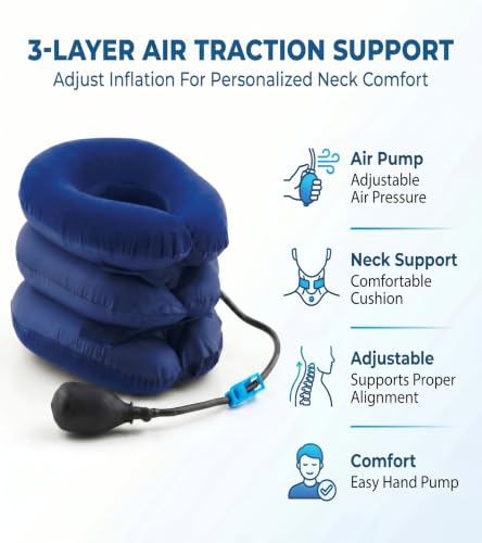 Image of Enclave Neck Pain Relief Relaxer, Cervical Neck Traction Device and Collar Brace for Cervical Spine Alignment Chiropractic Pillow Stretcher 3 Layer Neck Relaxer (Blue)