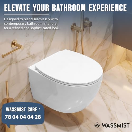 Image of WASSMIST Toilet Seat Cover Set | Premium UF QQ Hinged Toilet Seat Cover with One Touch Quick Release | Soft Close Anti-Bacterial Commode Seat Cover