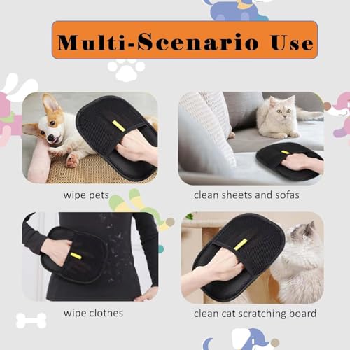 Image of 3 PCS Pet Hair Removal Glove for Cats & Dogs, Electrostatic Grooming Gloves for Pet Hair, Reusable Double Sided Static Hair Remover for Couch, Furniture, Carpet & Car Seat