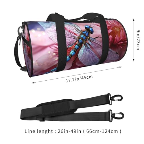 Travel Duffle Bag Weekender Bags for Men Women with Shoe Compartment Large Capacity Weekender Overnight Bag Flower and Blue Dragonfly Carry On Tote Bags Sport Gym Bag for Travel Yoga2