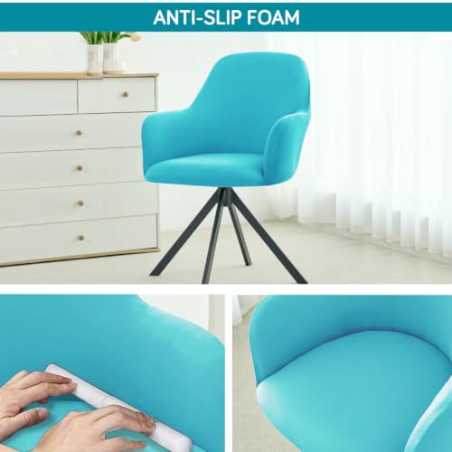 Image of HOKIPO 'SereneSolids' 140 GSM Stretchable Swivel Chair Cover High Armrest Slipcover, Sky Blue (NEW-AR-6247-SBL)