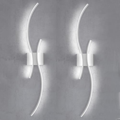 Image of CANEOE Modern Led Wall Light Set of 2, 39inch Indoor Led Wall Sconce Lighting, Bathroom Vanity Light Fixtures Over Mirror for Living Room Hallway Bedroom Bedside Wall Lamp (White,6000K,2 Packs)