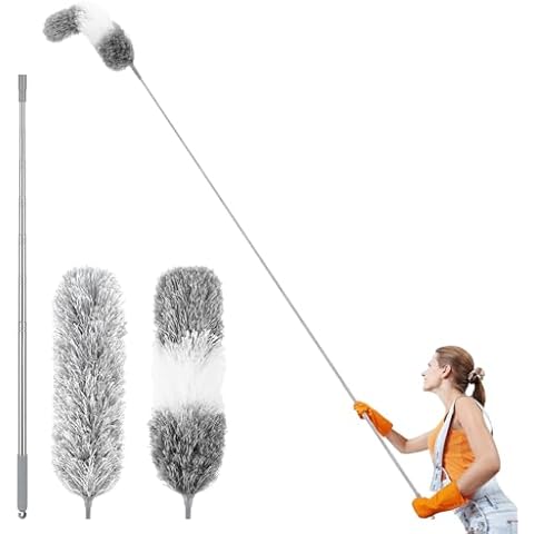 SANLIKE Microfiber Feather Duster Ceiling Fan Cleaner Duster with 98 inches Extra Long Pole Duster for High Ceiling Cleaning Wall Furniture Window Cover
