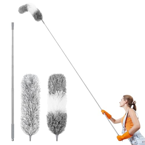 Image of SANLIKE Microfiber Feather Duster Ceiling Fan Cleaner Duster with 98 inches Extra Long Pole Duster for High Ceiling Cleaning Wall Furniture Window