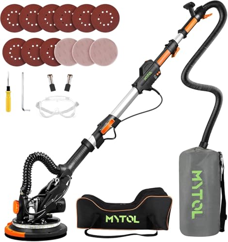 Trockenbauschleifer 900W Wandschleifer & Deckenschleifer mit Absaugung 1800 U/min 6-Stufen Geschwindigkeit Klappbarer Teleskopstiel LED-Leuchte inkl. 12 Schleifblättern