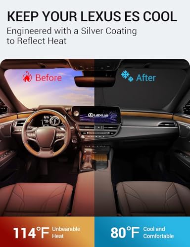 Image of Proadsy 2026 Upgrade Front Windshield Sun Shade Foldable Sunshade Protector Custom Fit 2019-2025 ES Sedan Accessories