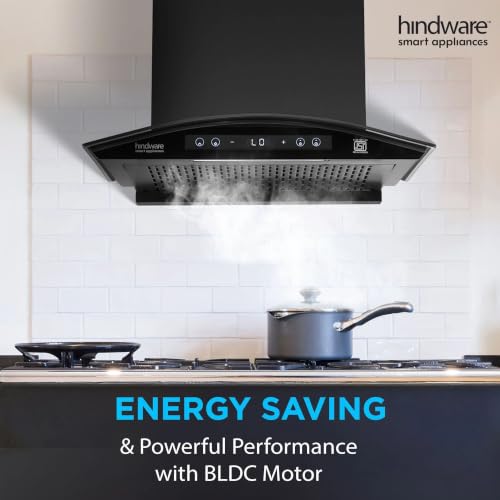 Image of Hindware Smart Appliances Sancia BLDC 60cm Kitchen Chimney | 1400 CMH | Filterless | Autoclean | Curved Glass | Motion Sensor, Touch Control | 12 Yrs Warranty on Motor, 3 Yrs on Product by Brand