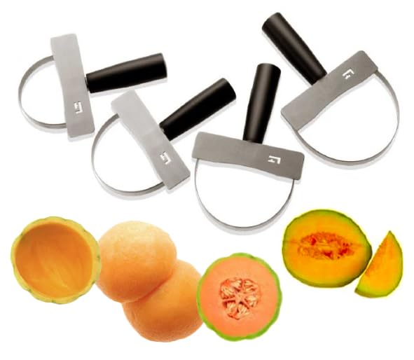 TELEWIRE Louis Tellier MEL01 Melon & Watermelon Corer/Peeler, Include (4) Blades (8 cm, 9 cm, 10.5 cm & 12 cm), Stainless Steel Blades, Plastic Handle