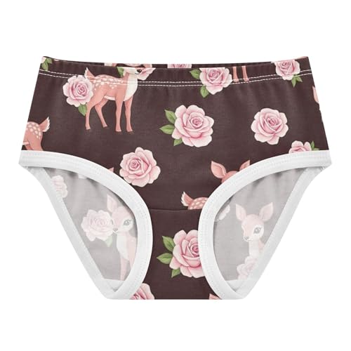 Cute Pink Deers Pink Roses Floral Girl Panties Cute Toddler Girls Underwear Cotton Fun Print Briefs Undies Kids 2t
