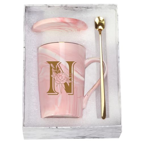 Letter N Personalized Initial Mugs with Flower, Letter N Personalized Novelty Coffee Mug,...