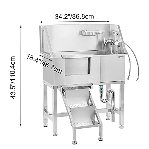 VEVOR 34" Pet Grooming Tub Stainless Steel Dog Wash Station Pet Washing Station and Dog Bath Tub Water-Resistant Grooming Tub for Dogs with Removable Door & Ladder on The Left - Image 3
