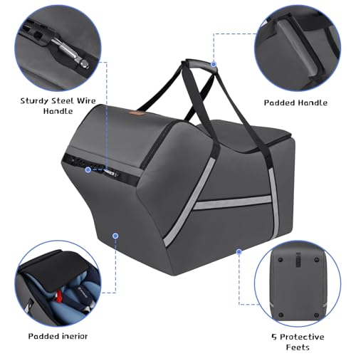 Image of Infant Car Seat Travel Bag for Airplane Compatible with All Nuna Pipa Car Seat and Base,Chicco KeyFit 30 and Base, Padded Car Seat Bags for Air Travel,Car Seat Gate Check Bag with Side Pocket, Gray