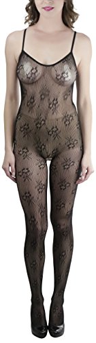 Image of ToBeInStyle Women's Bodystocking Crotchless Peek-A-Boo Fishnet Lace Bodysuit