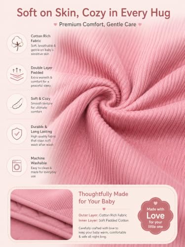 Image of TuddyBuddy Baby Cotton Wearable Quilted Sleeping Bag Blanket 1.5 Tog with 1 Way Zipper Closure | Ideal for Babies & Kids Hypoallergenic Fabrics | (Pin Striped Fabric - Dark Pink, 6-12 Months)